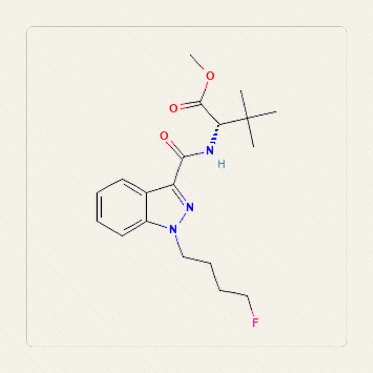 4F-MDMB-BINACA 4F-MDMB-BUTINACA, molekyylirakenteen opetuskuva