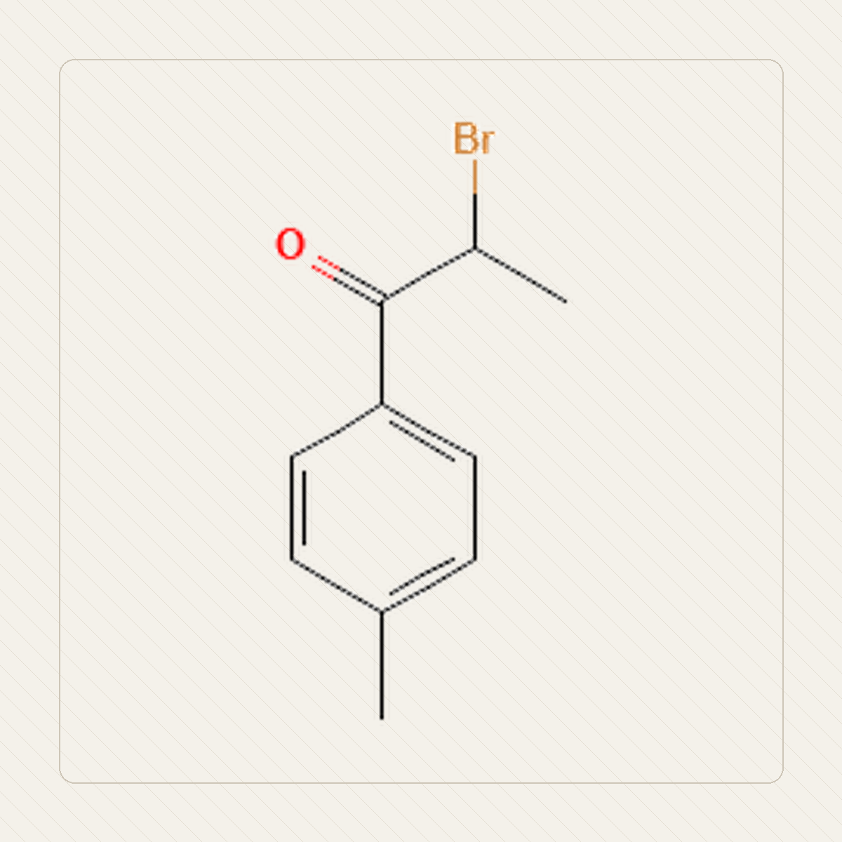 2-bromi-4-metyylipropiofenoni, molekyylirakenteen opetuskuva