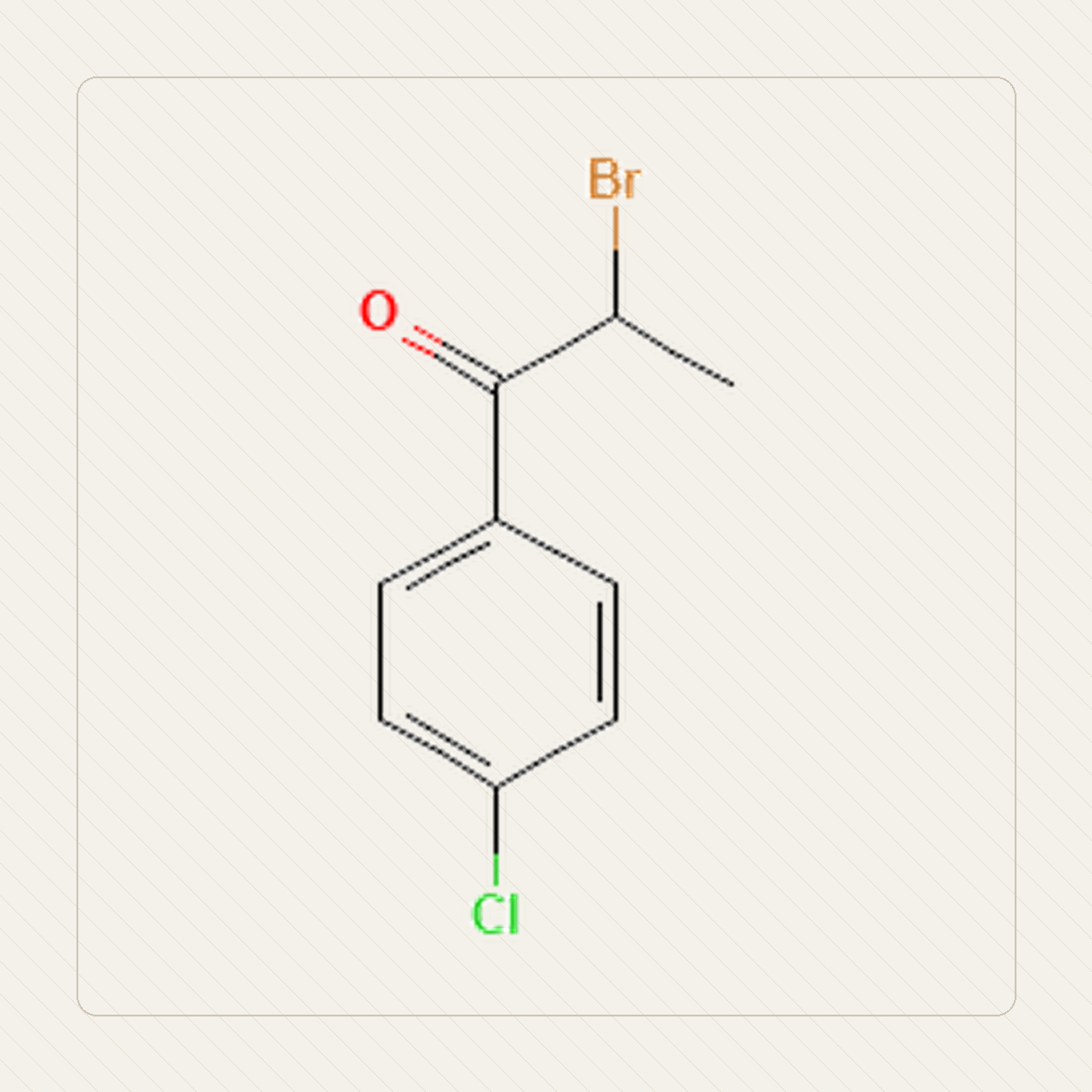 2-bromi-4-klooripropiofenoni, molekyylirakenteen opetuskuva